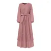 Ethnic Clothing Islamic Young Lady Fashion Long Sleeves Fancy Maxi Dress With Buttons French Stylish Modesty Chiffon Belt