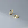 Hoop Earrings 14mm 925 Silver Woman Earring Simple Square Thin For Women Female Girls Lady Glossy Diamonds Zircon