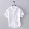 Men's Casual Shirts Japanese Simple Oxford Spinning Solid Color Short Shirt For Men's Linen Thin Sleeve