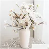 Decorative Flowers Wreaths 3Pc Silk Artificial Flower White Cherry Blossom Wedding Party Decoration High Quality Simation Fake Hom Dhpe1