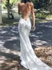 Wedding Dress 11607#Spaghetti Straps Sweep Train Soft Satin Open Back Mermaid Sleeveless Criss-Cross Gown Bridal