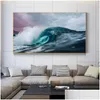 Schilderijen Modern Oil Painting Gedrukt op Canvas Abstract Ocean Wave Landschap Poster Wall Pictures voor woonkamer Decor Drop Dhwcd