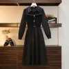 カジュアルドレスEhqaxin Autumn Winter Women's Dress Fashion 2023フレンチニットパッチワークチェーンシャツ長い女性L-4XL