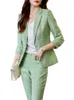 Dwuczęściowe spodnie damskie różowy morel zielony niebieski biuro damskie pant sit solidny formalny 2 zestaw kobiet biznesowych noszenie szczupłej kurtki blezer i