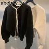 Women's Jackets Fashion Korean Pearls Cardigan Batwing Sleeve Wool Knit Vintage Coat High Quality Jacket AQ927 221018