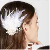 Pins Brooches Pins Highend Fashion Feather Brooch Couple Suit Accessories Pearl Hairpin Temperament Pin Headdress Cor Gift Drop Del Dhphp