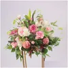 装飾的な花の花輪40cmシルクピオニーローズハイドジャヘアー人工花玉の配置結婚式の背景テーブルT DH3SUのための装飾