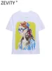 Damski koszulka Zevity Summer Kobiet moda na obrazek Drukuj Casual White T Shirt Kobieta Basic o szyja Chicka