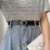 Belts Full Hole PU Leather Belt For Women Sweet Heart-shaped Buckle Girls Simple Retro Waistbelts Jeans Dress Thin Waistband