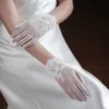 Elegant Ivory Mesh Lace Appliqued Peals Wedding Gloves For Brides Full Finger Wrist Length Women Short Gloves Ladies Prom Party Accessories CL1670