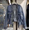 Kurtki damskie wiosna i jesień w koreańskiej wersji mody szczupła talia V-dec-dheck Dwa-Button Design Lose Short Denim Jacket WAM