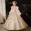 2023 Gold Flower Girl Dresses Jewel Neck Ball Gown Lace Appliques Beads colorful sequined Kids Girls Pageant Dress Sweep Train Birthday Gowns