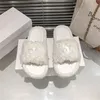 Slippers Compass Bumper Shearling Slipper White Black Green chessboard Women shoes Flat designer sandal