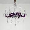 Lustres de luxe rétro bleu cristal lustre de mariage hall de mariage violet noble flanlette droplight led 6 tête villa chambre pendante lampe