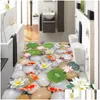 Fonds d'écran Lotus Carp Plancher Mural Hd Fleurs Étanche Salle De Bains Cuisine PVC Papier Peint Autocollant Autocollant Peinture Drop Livraison Dhvvm