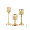 Bougeoirs Golden Crystal Holder Creative Metal Metal Vertical Chandelier Mariage de Noël Candabrum Home Decoration Ornam Dh1gk