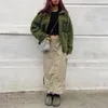 Faldas WeiYao Khaki Casual Long Cargo Mujeres Costuras Vintage Baggy Streetwear Trajes Split Moda Cintura baja Falda suelta 230110