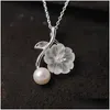 Silver Nya etniska smycken 100 925 Sterling Sier Natural Pearl Crystal Flower Pendant Halsband för kvinnliga älskare Gåvor Drop Leverans F DHCAB