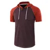 Men's T Shirts Fashion Solid Color Shirt Slim Tops Short Sleeve O Neck Tee Patchwork Pullover Men Hooded T-Shirt