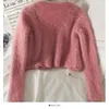 Dames Gebreide Herfst Slanke Truien 2023 Zoet Koreaans Vest V-hals Lange Mouw Roze Mohair Trui Jas Sexy Onderhemdje Tops