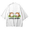 Ropa étnica Lucky Honey Impreso Negro Blanco Pareja Hombres Mujeres Cardigan Yukata Kimono Streetwear Tradicional Asiático