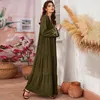 Ethnic Clothing FridayIn Autumn Fashion Women's Clothes Round-neck Arabian Long Skirt Army Green Embroidery Long-sleeved Muslim Dress