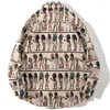 Casual shirts voor mannen dikke harajuku shirt retro Egyptische streep borduurwerk lange mouw extra grote tops superieure kwaliteit hiphop streetwear