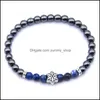 ビーズストランドXuebao Alloy Black Gallstone Natural Gemstone Bead Bracelet 6mmマニュアルエラスティックユニセックスジュエリー磁気療法ドロップDHWVG