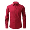 Men's Dress Shirts Mens Long Sleeve Elasticity Shirt Brand 2023 Trendy Solid Color Business Work Formal Casual Button Slim Fit Male Top