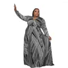 Plus Size Dresses Sexy Printed Long Dress For Women V Neck Sleeve Elegant Loose Max Vestidos With Belt Fashion Streetwear Clothings