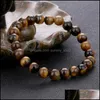 Beaded Strands Natural Stone Tiger Eye Bead Armband Lava Bangles Elastic Chain Armband Women Men smycken Drop Delivery Otod5