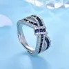 Wedding Rings Luxury Bowknot Zircon For Women's Crystal White Blue Gems Engagement Jewelry Lover's Xmas Gifts