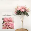 Decorative Flowers Artificial Rose Hydrangea Bouquet Bride Holding Romantic Wedding Decor Home Room Decoration Accessories DIY Fake Plants