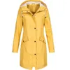 Kadın Ceketleri Kadın Katı Yağmur Ceketi 2023 Açık Yürüyüş Hoodie Su Geçirmez Rüzgar Geçirmez Uzun Ceket Femme Sıcak Aşım Giyim Rüzgar Dergisi