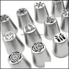 Baking Pastry Tools 29Pcs/Set Russian Flower Icing Pi Nozzles Stainless Steel Cream Tips Bag Cupcake Cake Decorating Tool Drop Del Dhhr4