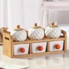 Storage Bottles Household Creative Ceramic Seasoning Box Set Glass Tank Bamboo Wood Frame Jars Secret Stash Cereal Dispenser