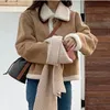 Women's Down Parkas Winter Warm Suede Jacket Short Coat Korean Fashion Lamb Fleece Single breasted Outdoor Top 230109