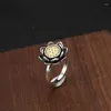 Klusterringar 925 sterling silver mode liten färsk lotus rotation ring kvinnliga smycken thailändskt justerbar etnisk stil