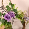 Couronne de fleurs décoratives de pâques, décoration murale pour porte de jardin extérieur, maison, roses violettes et feuilles vertes artificielles pour devant