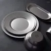 Plates Barbecue Scrub Retro Old Tableware Stainless Steel Plate Oval Restaurant Rice Bowl Cup