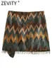 Saias Zevity Mulheres Vintage Impressão geométrica Mini saia de sarongue Faldas Mujer Fêmea Targada Tassel Zipper casual Vestidos Qun1436 230110