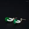 Dange oorbellen Creatief ontwerp S925 Sterling Silver Drop Vrouw Freshwater Pearl Dry Green Safe Buckle Ethnic Style