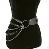 Riemen cirkelring ontwerp casual luxe gotisch lederen brede riem pin buckle taillband metalen ketting punk taille band