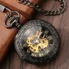 Montres De Poche Or Chiffres Romains Affichage Couvercle En Verre Transparent Montre Mécanique Antique Pendentif Horloge Avec Chaîne Fob Noire De 30 CM