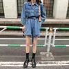 Kadın Tulumları Sonbahar Kore Moda Uzun Kollu Geniş Bacak Tulum Kadın Günlük Kargo Şortları Denim Tulum Kot Playsuit Commishort R