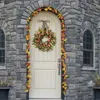 Decorative Flowers Artificial Flower Wreaths Door Wreath With Pomegranate Fruit & Green Leaves Harvest Festival Round Wall Hangings For