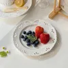 Piatti stile francese vintage scavato piatto da dessert bowknot colore puro stoviglie in ceramica bianca insalata pomeridiana piatto di frutta