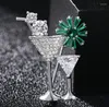 Brooches Creative Cocktail Glass For Women Cubic Zircon Copper Luxury Brooch Pins Dress Coat Sweater Accessories Jewelry Gifts