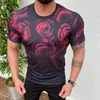 Camisetas masculinas Moda Summer Summer 3D Flowers Gradiente Men camisa Camisa de manga curta Tops masculino rosa rosa festa tee top mais tamanho 2023