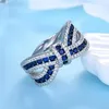 Wedding Rings Luxury Bowknot Zircon For Women's Crystal White Blue Gems Engagement Jewelry Lover's Xmas Gifts